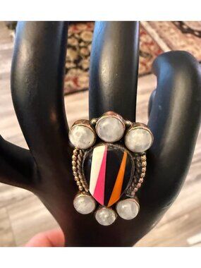 NWOT Whimsical Artisan copper Strip Statement Ring Moonstone Festival Fairy 12g